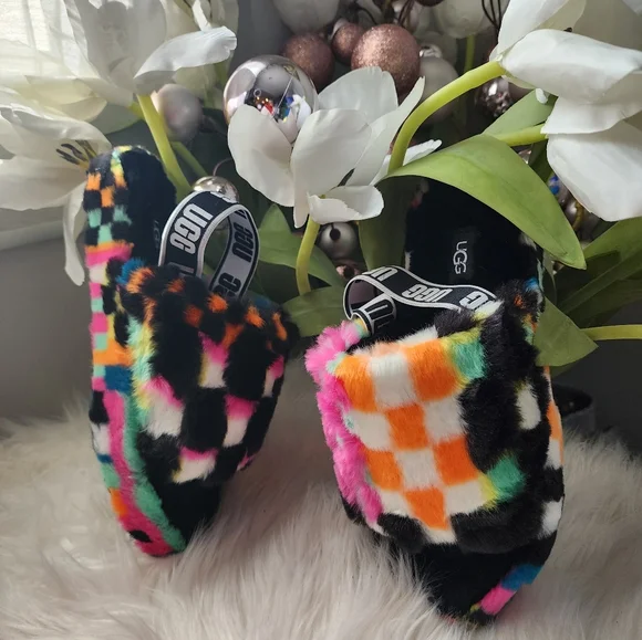 UGG Fluff Yeah Checks Multi Slide  Women Slippers brand New - Picture 13 of 13
